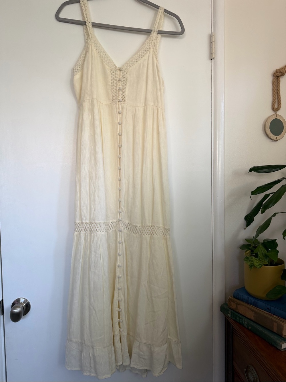 O'Neill Cream Crochet-Trim Button-Front Maxi Dress